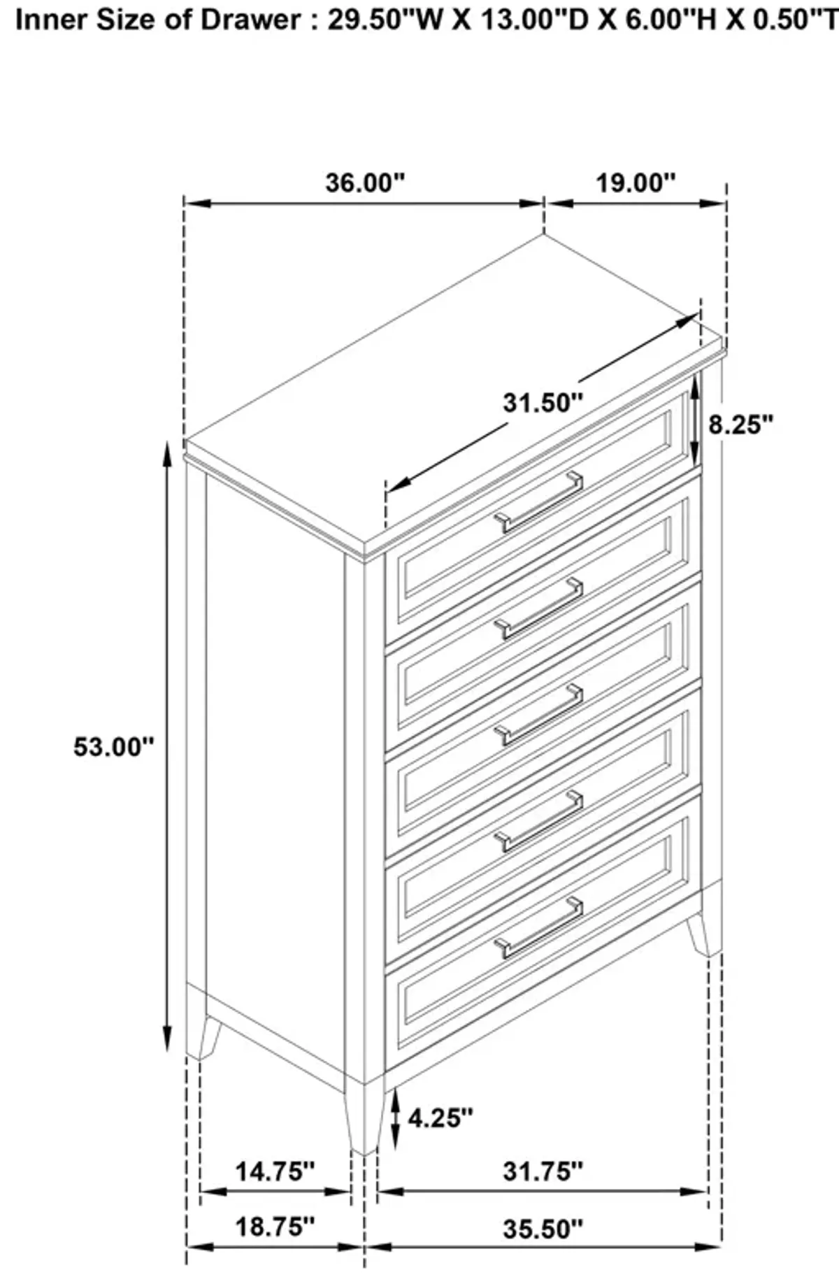 Marielle - 5-Drawer Bedroom Chest - Distressed White