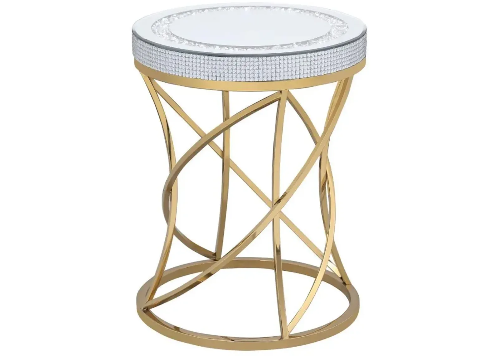 Elise - Round Mirror Top Stainless Steel End Table - Gold