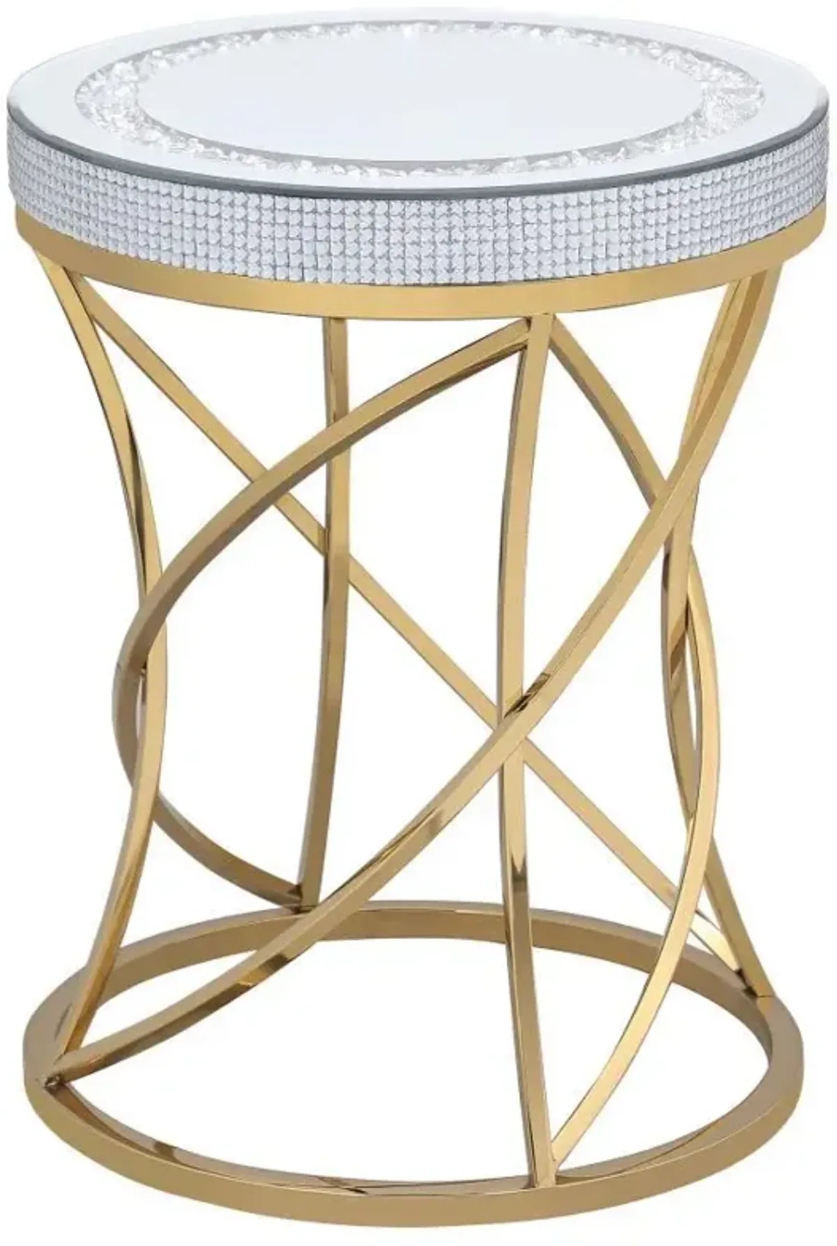 Elise - Round Mirror Top Stainless Steel End Table - Gold