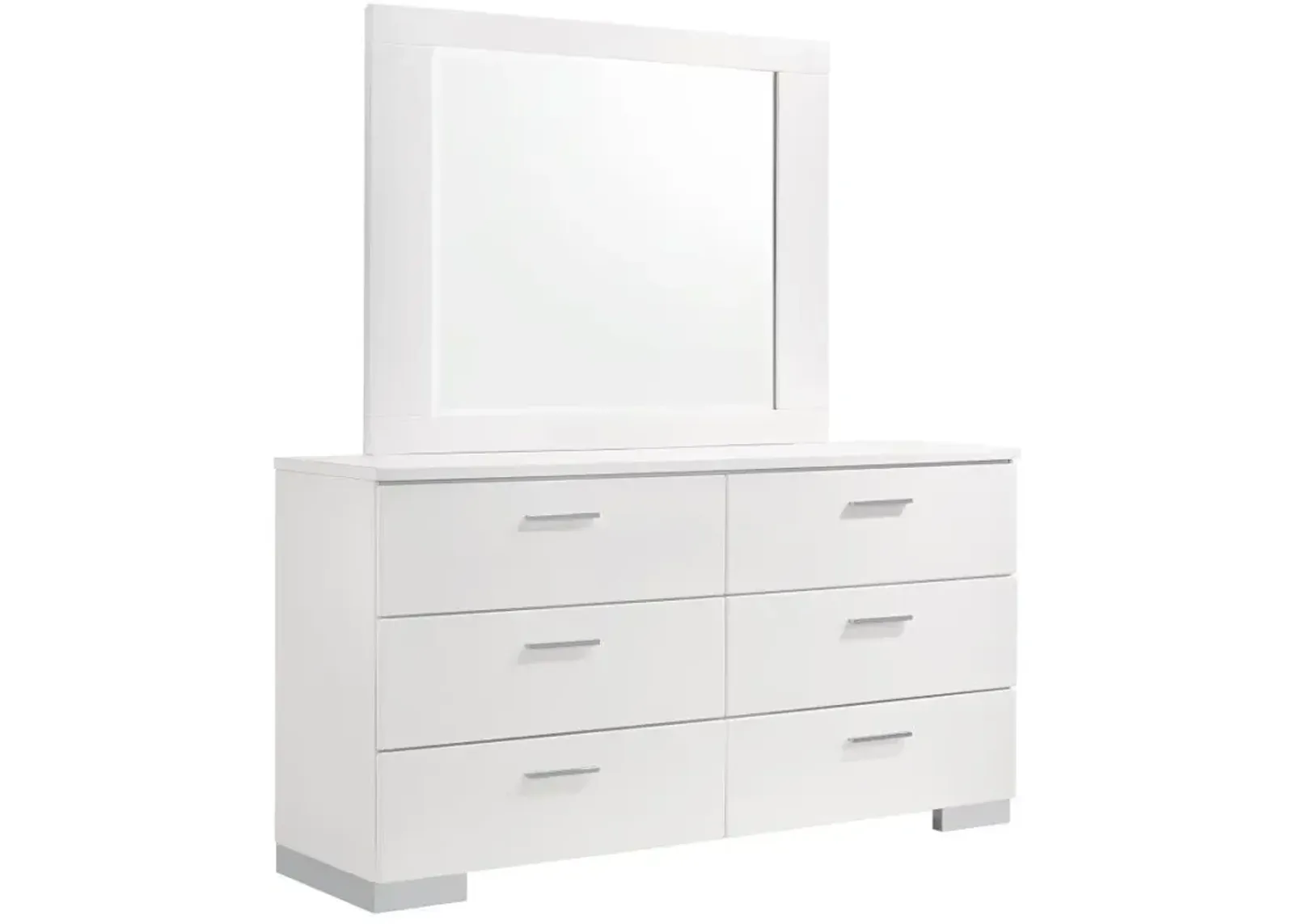 Felicity - 6-Drawer Wood Dresser With Mirror - White High Gloss