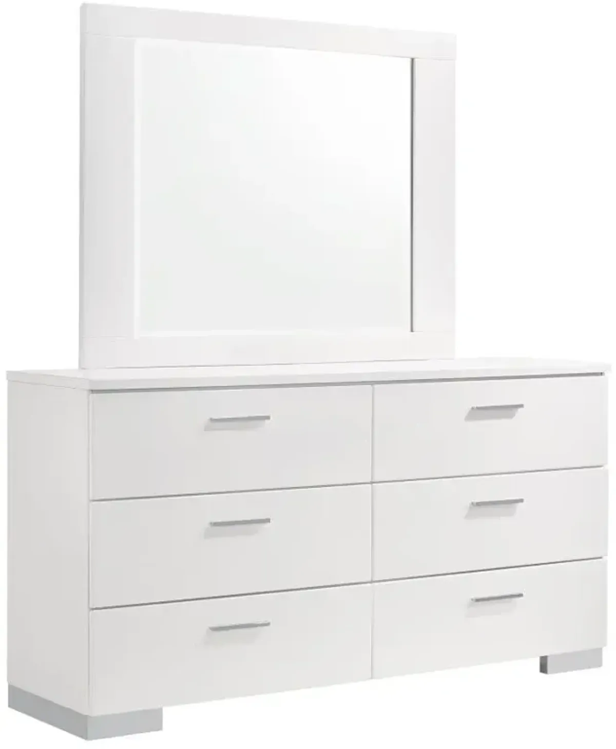 Felicity - 6-Drawer Wood Dresser With Mirror - White High Gloss