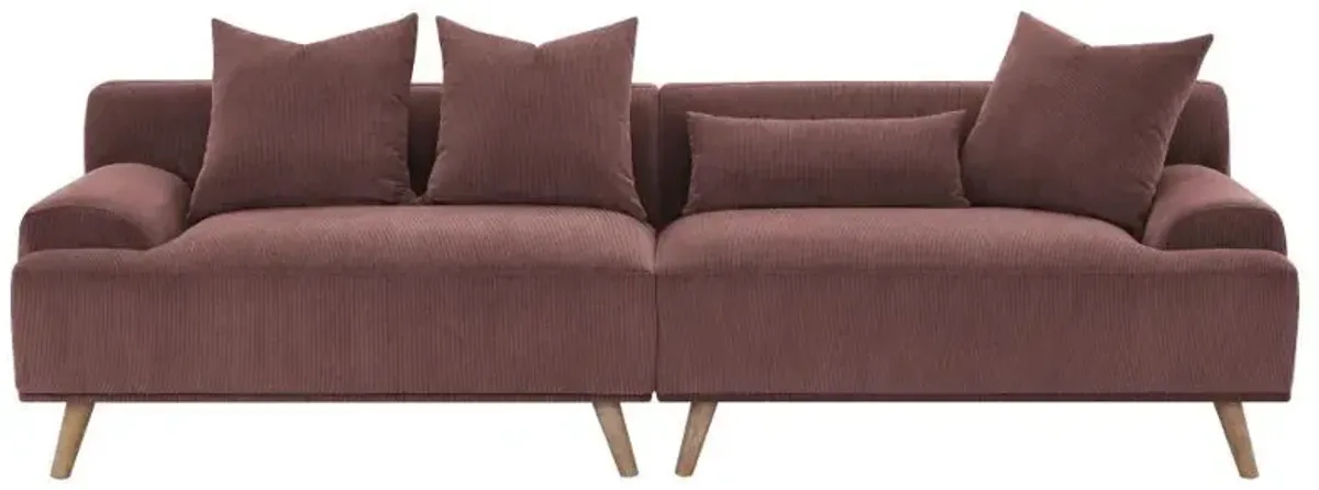 Elizabeth - Corduroy Upholstered Extra Long Sofa - Wine Red