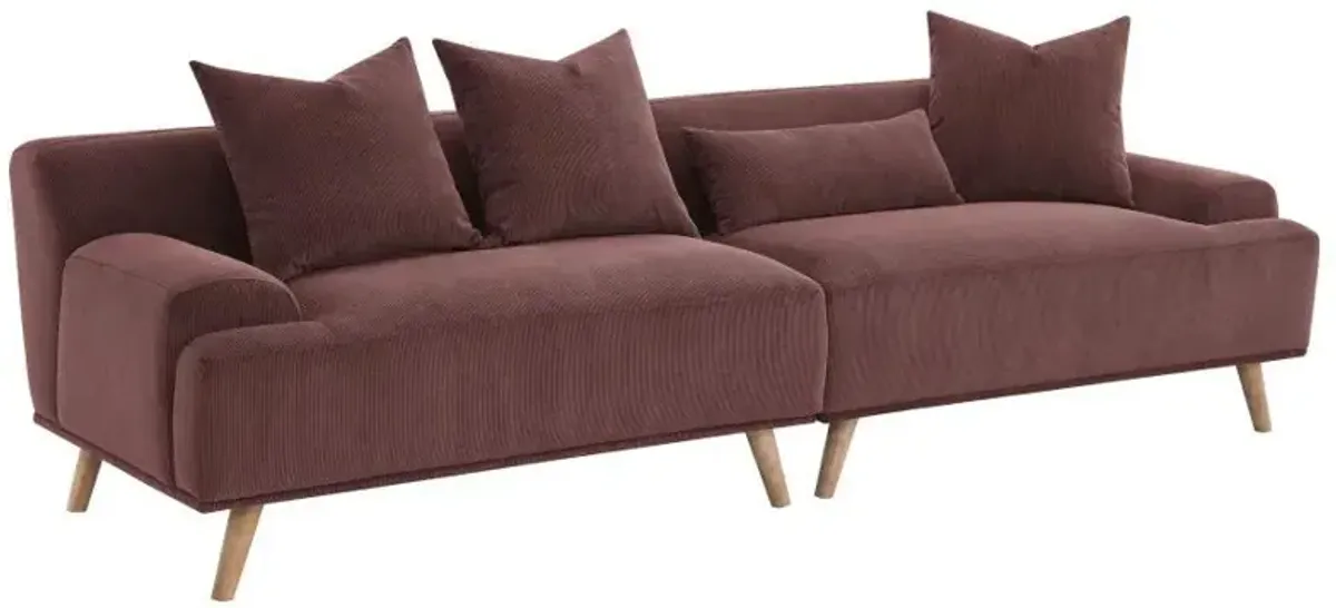 Elizabeth - Corduroy Upholstered Extra Long Sofa - Wine Red