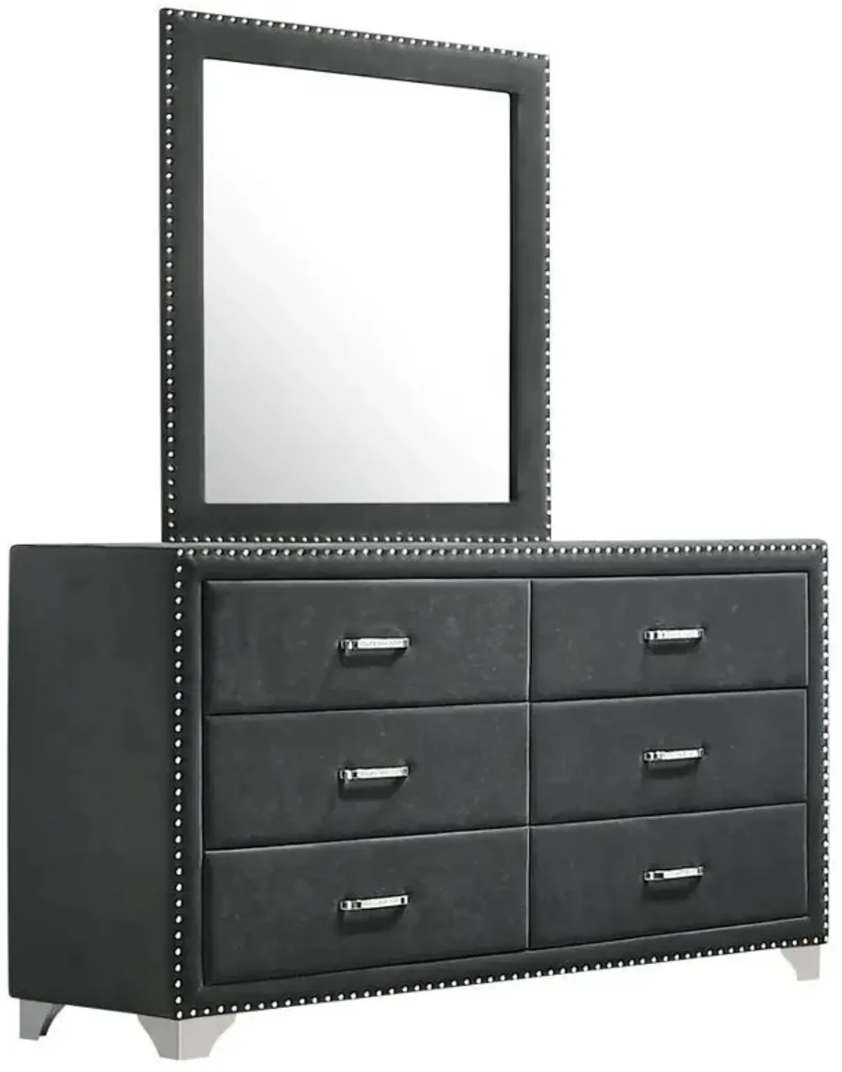 Melody - 6-Drawer Upholstered Dresser With Mirror