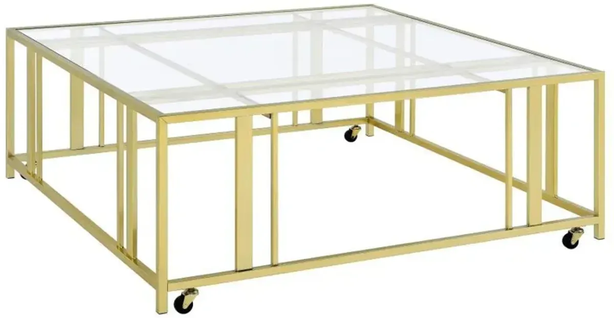 Adri - Square Glass Top Coffee Table With Casters