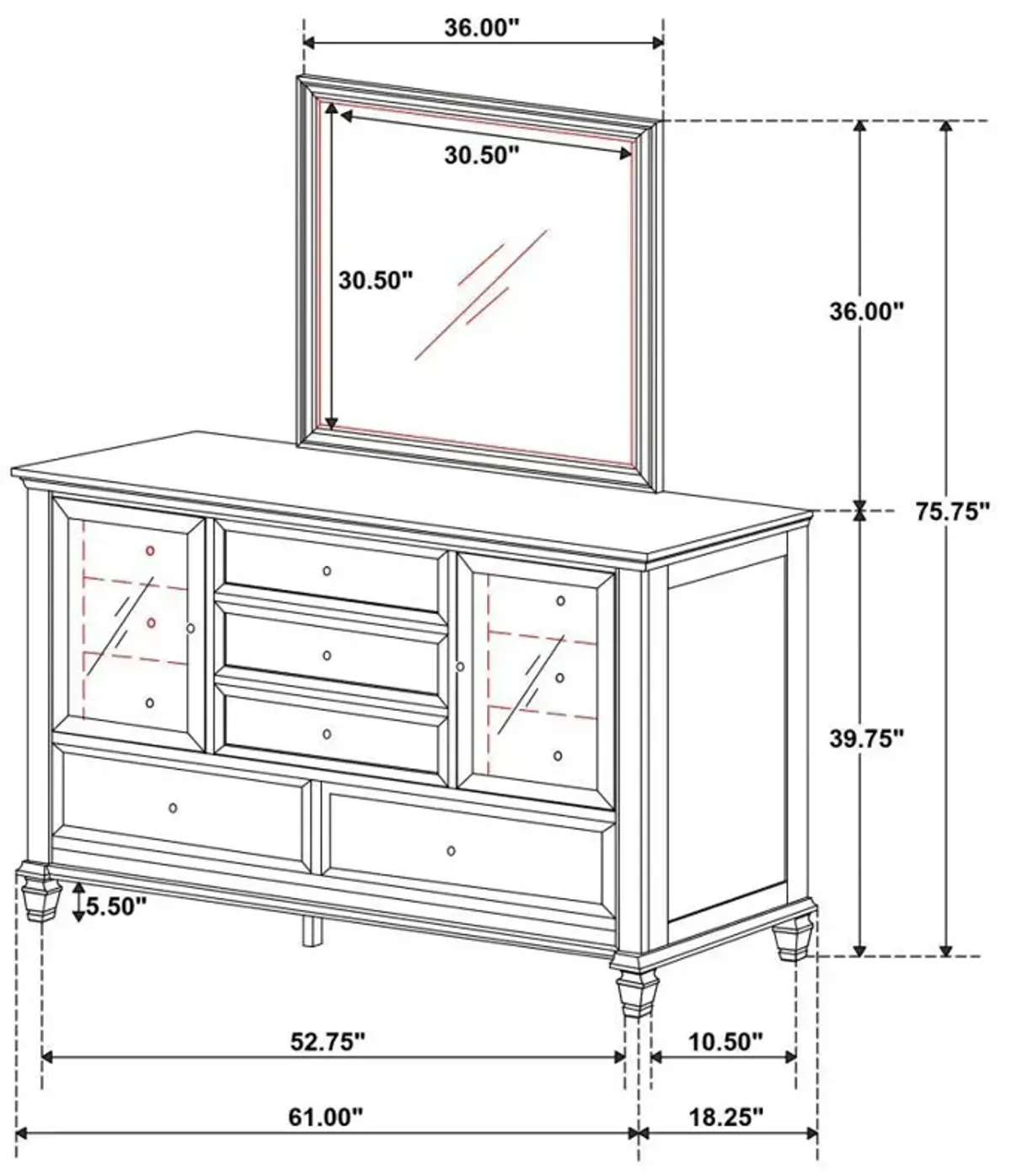 Sandy Beach - 11-drawer Dresser With Mirror