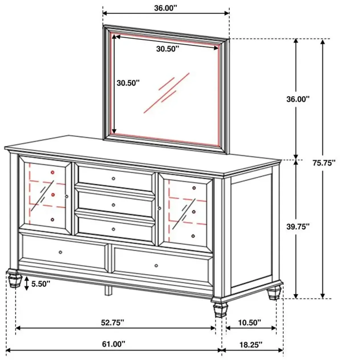 Sandy Beach - 11-drawer Dresser With Mirror