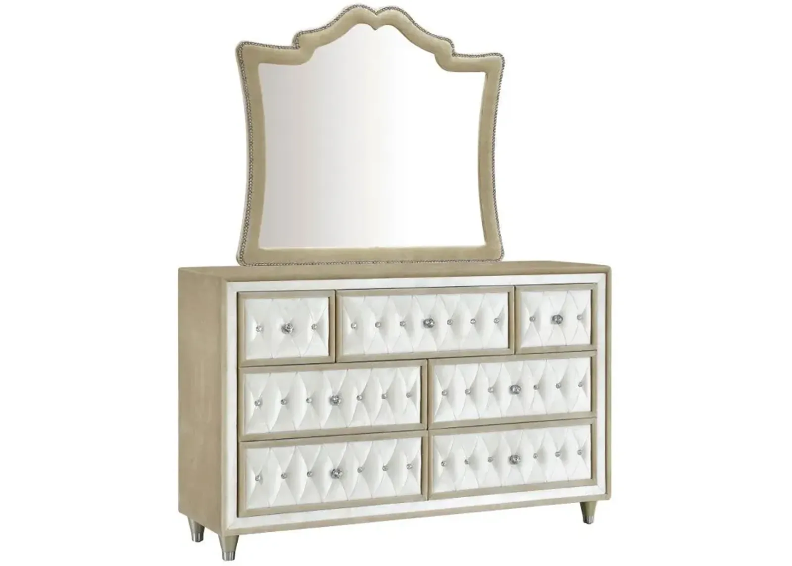 Antonella - 7-Drawer Upholstered Dresser With Mirror