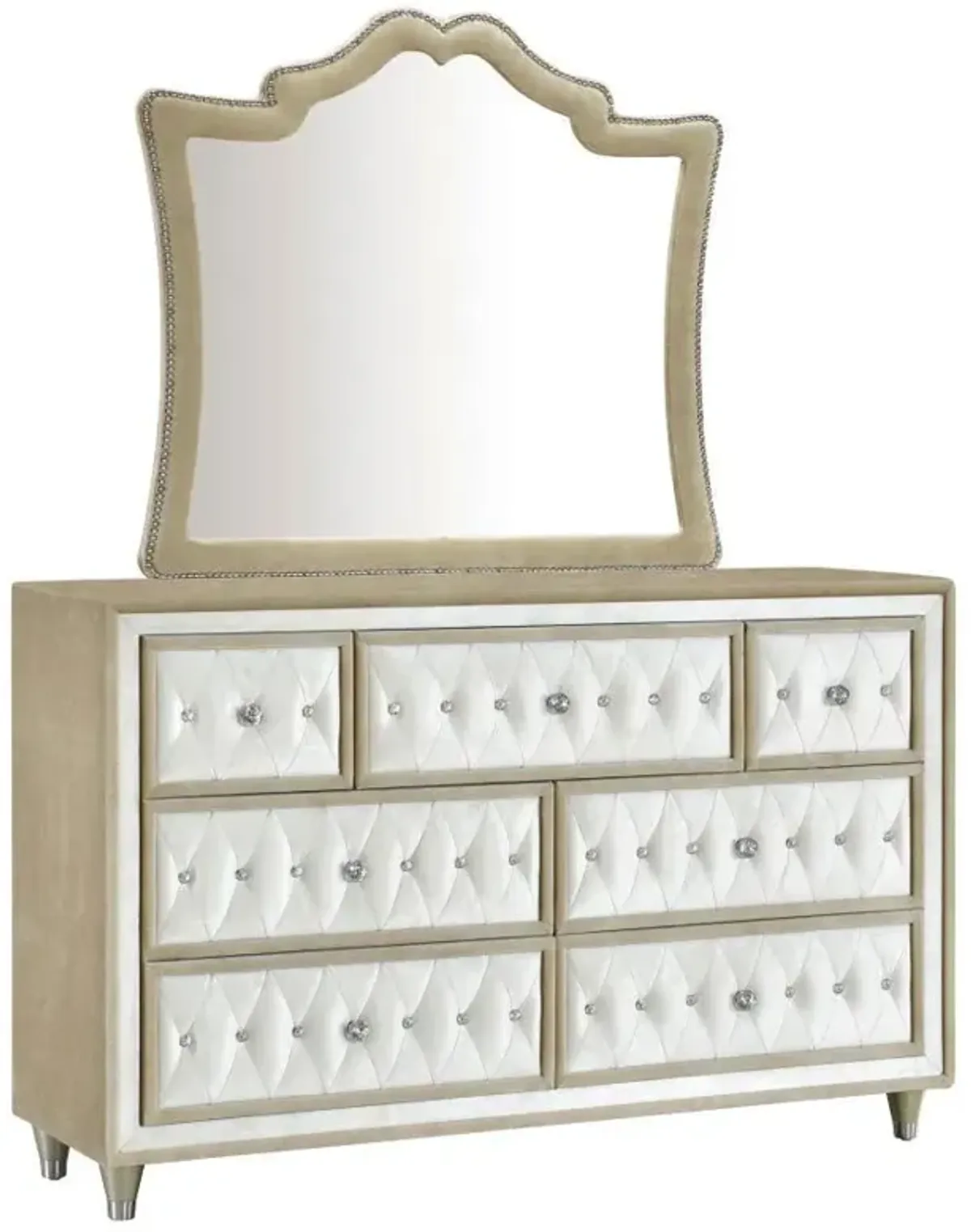 Antonella - 7-Drawer Upholstered Dresser With Mirror