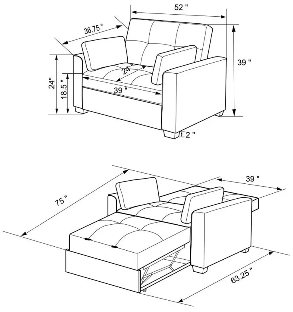 Edith - Upholstered Convertible Sleeper Sofa Bed