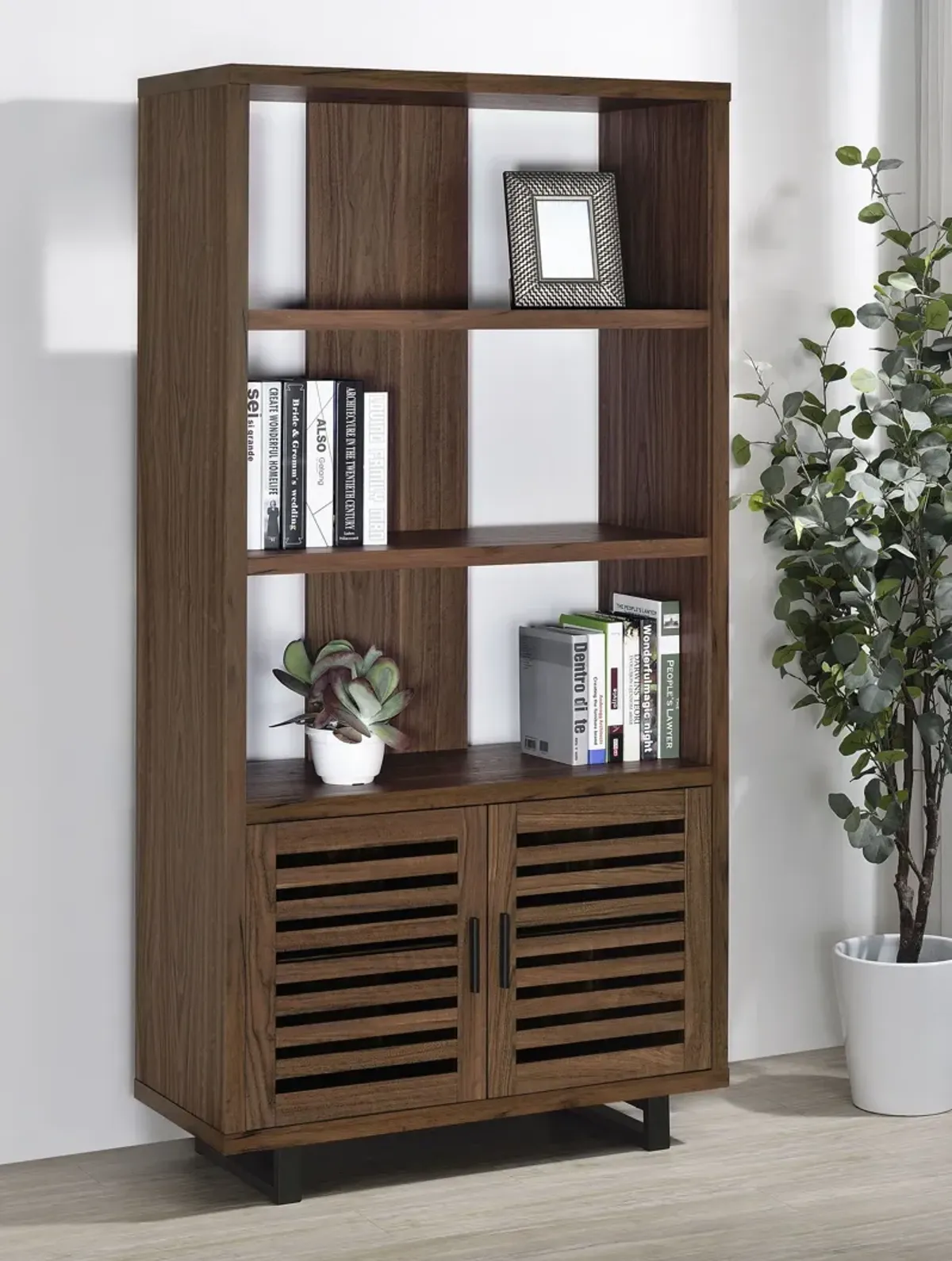 Maddox - 3-Shelf Cabinet Bookcase - Walnut