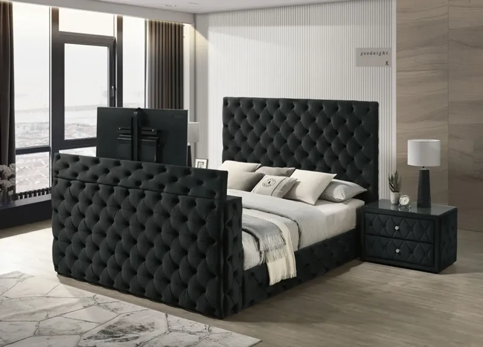 Josephine - King Bed With TV Lift - Black