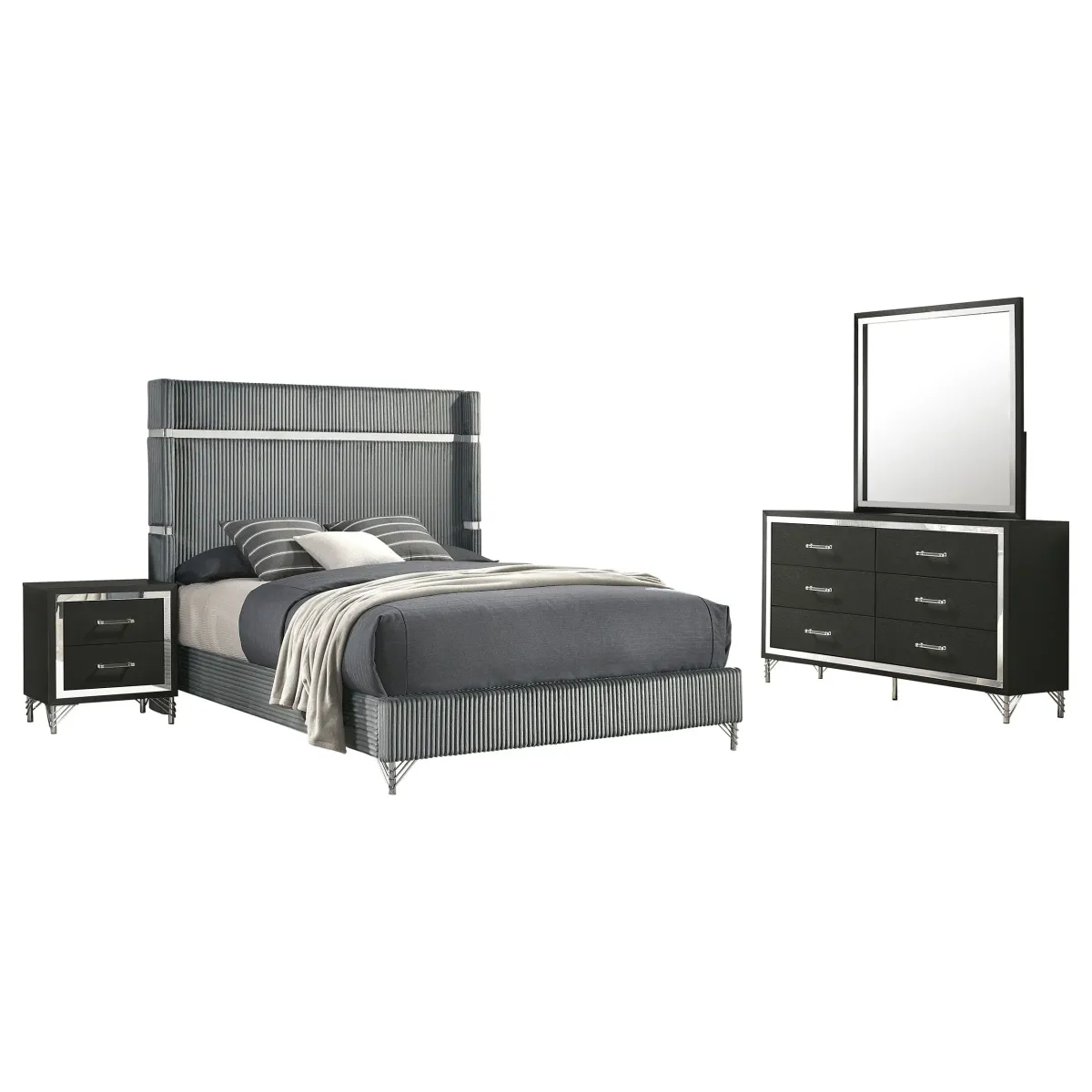 Lucia - Bedroom Set With Upholstered Wingback Panel Bed