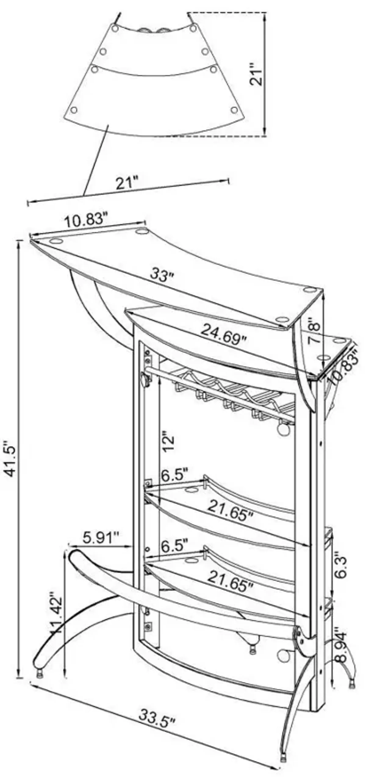 Dallas - 2-Shelf Curved Freestanding Home Bar Cabinet