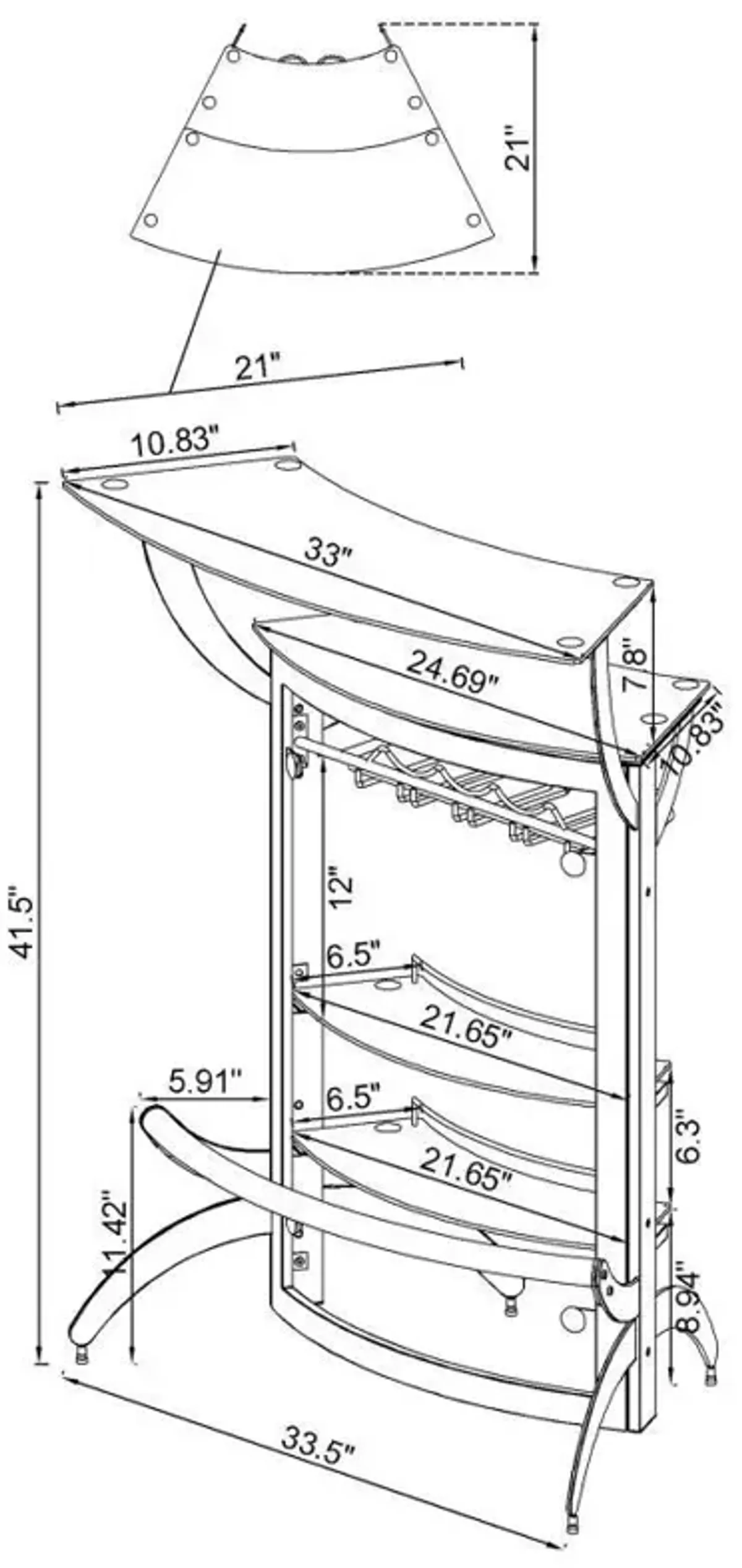 Dallas - 2-Shelf Curved Freestanding Home Bar Cabinet