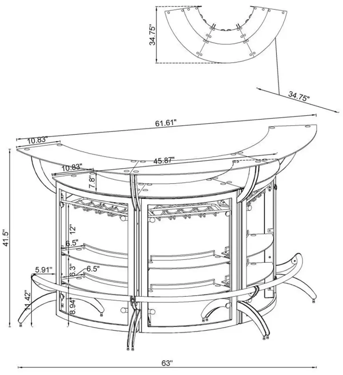 Dallas - 3-Piece Curved Freestanding Home Bar Cabinet