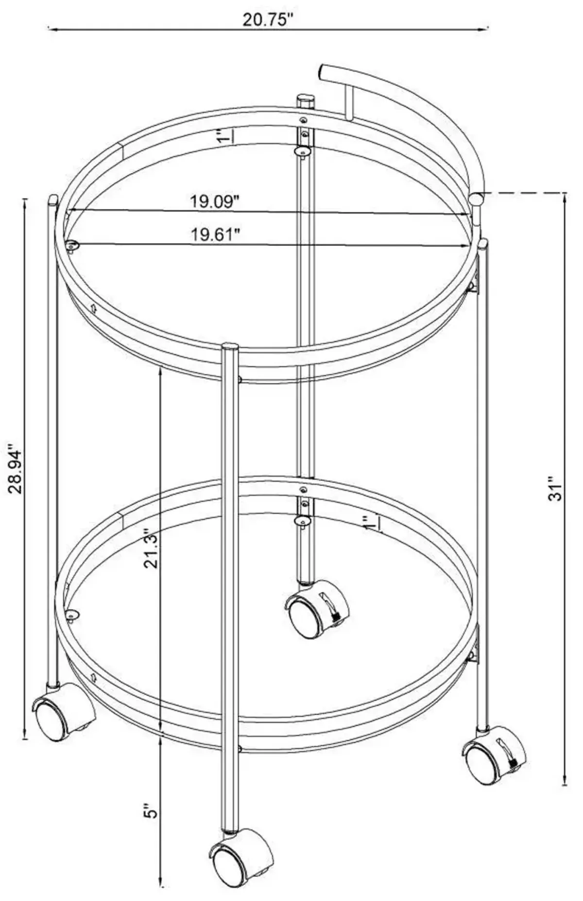 Chrissy - Round Glass Shelf Metal Bar Cart