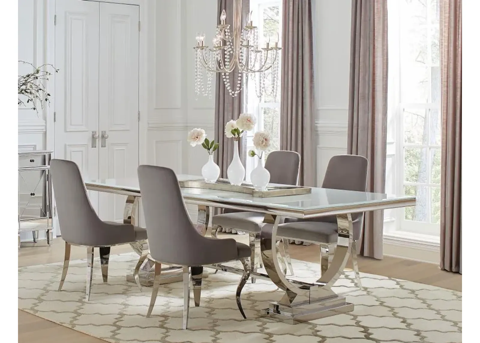 Antoine - Rectangular Glass Top Dining Table Set