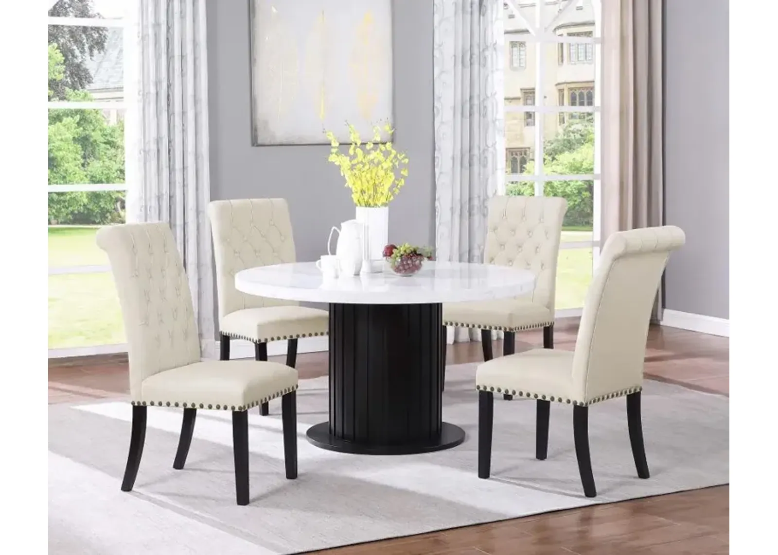 Sherry - Round Marble Top Dining Table Set