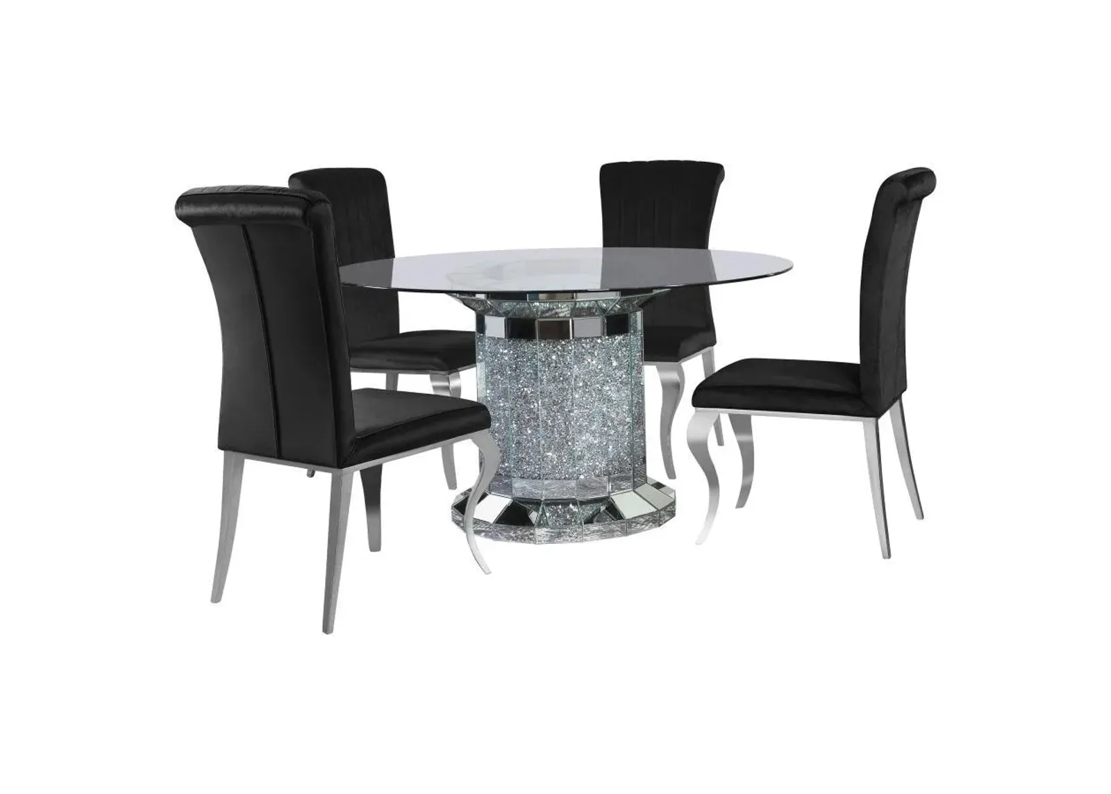 Ellie - Mirrored Pedestal Dining Table Set