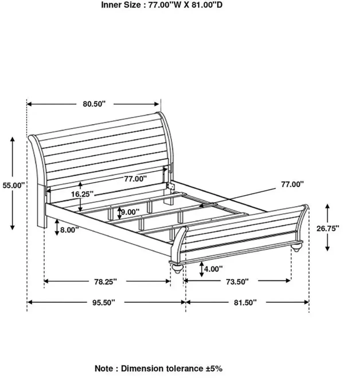 Stillwood - Wood Sleigh Bed