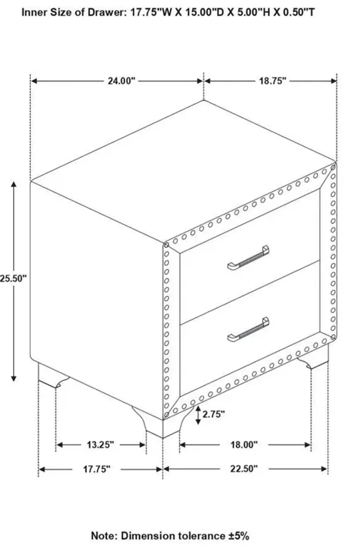 Melody - Upholstered 2-Drawer Nightstand