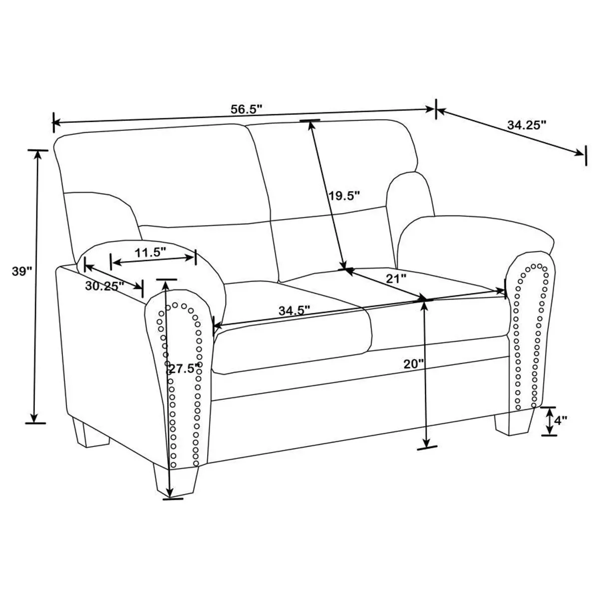 Clementine - Upholstered Padded Arm Loveseat