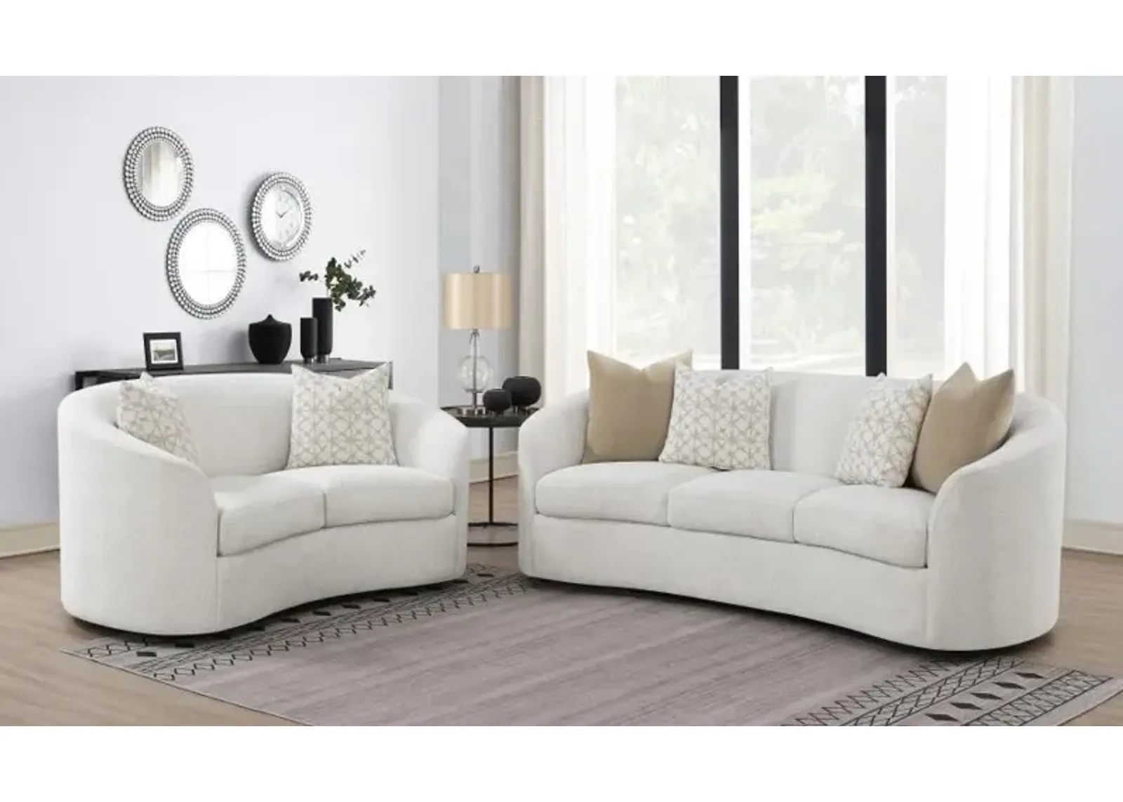 Rainn - Boucle Upholstered Sloped Arm Sofa Set