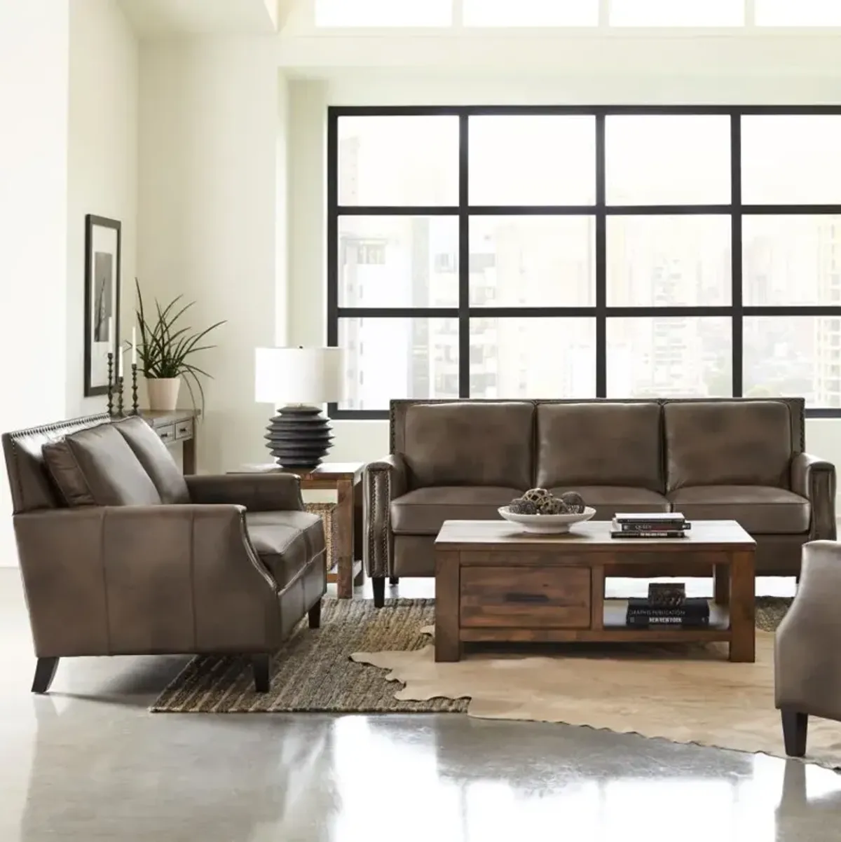 Leaton - Upholstered Recessed Arm Sofa Set