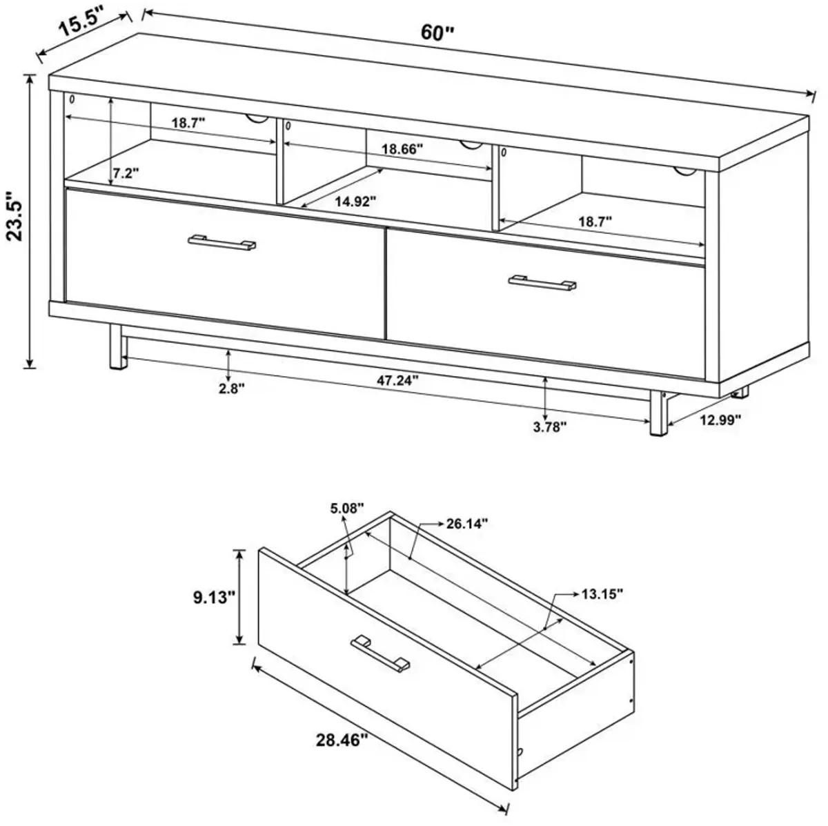 Casey - 2-Drawer Engineered Wood 60" TV Stand