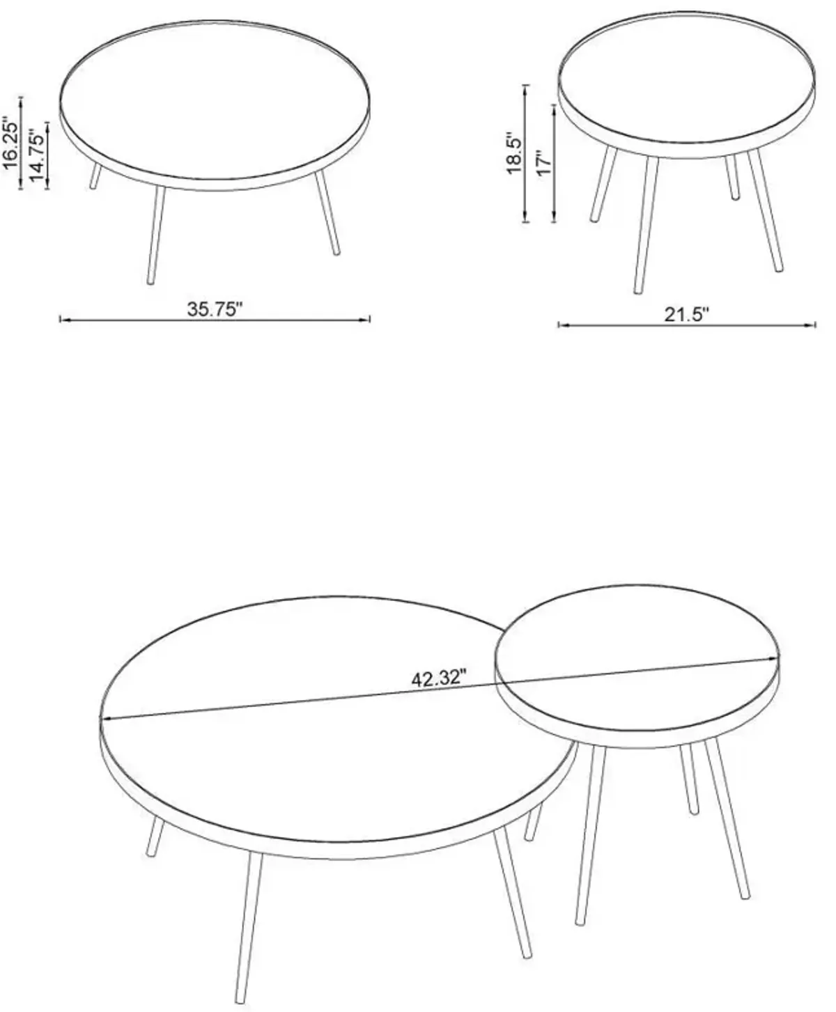 Kaelyn - 2 Piece Round Mirror Top Nesting Coffee Table