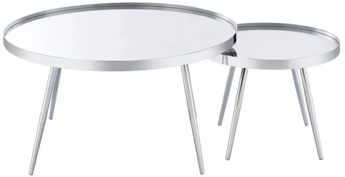 Kaelyn - 2 Piece Round Mirror Top Nesting Coffee Table