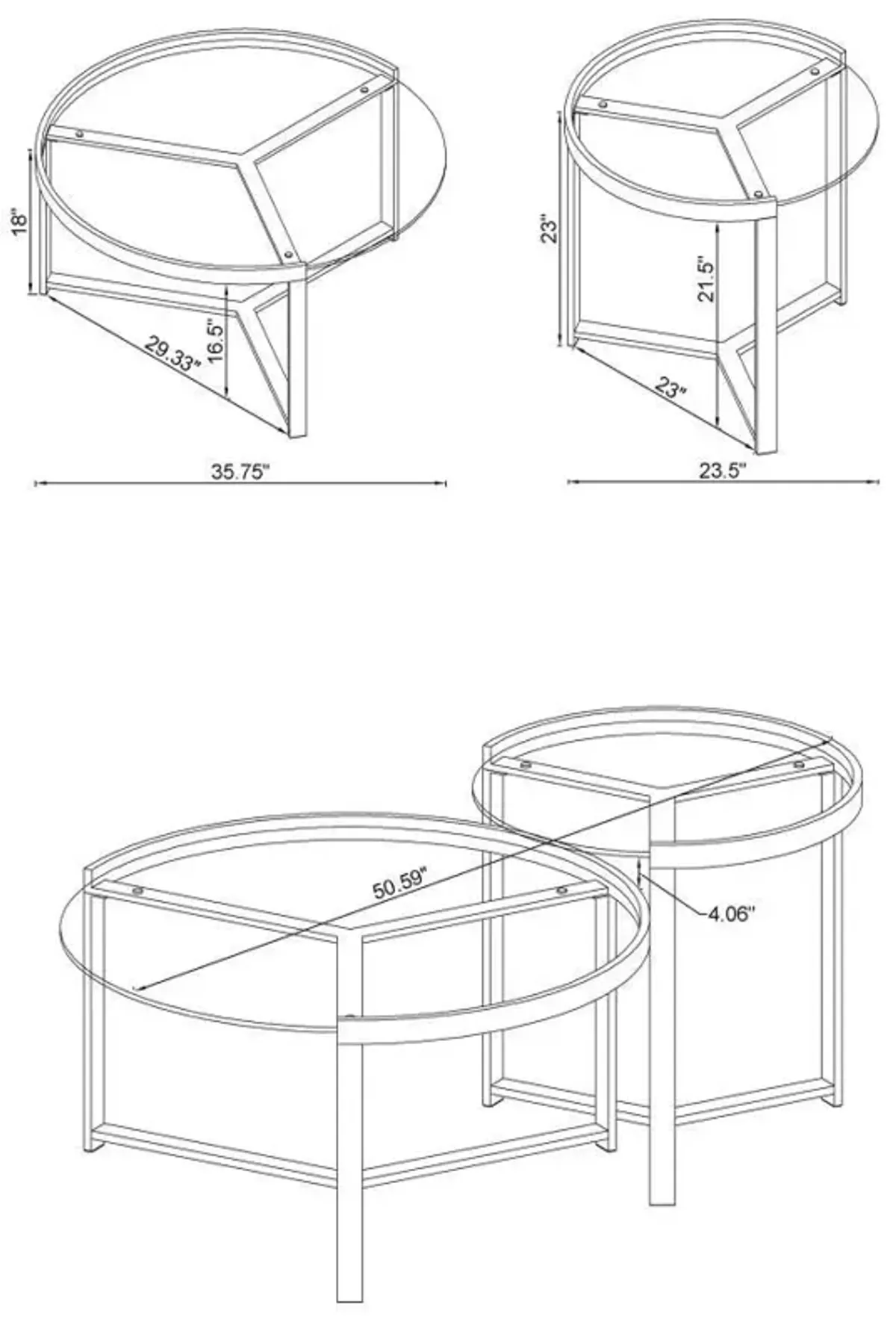 Delia - 2 Piece Round Glass Top Nesting Coffee Table