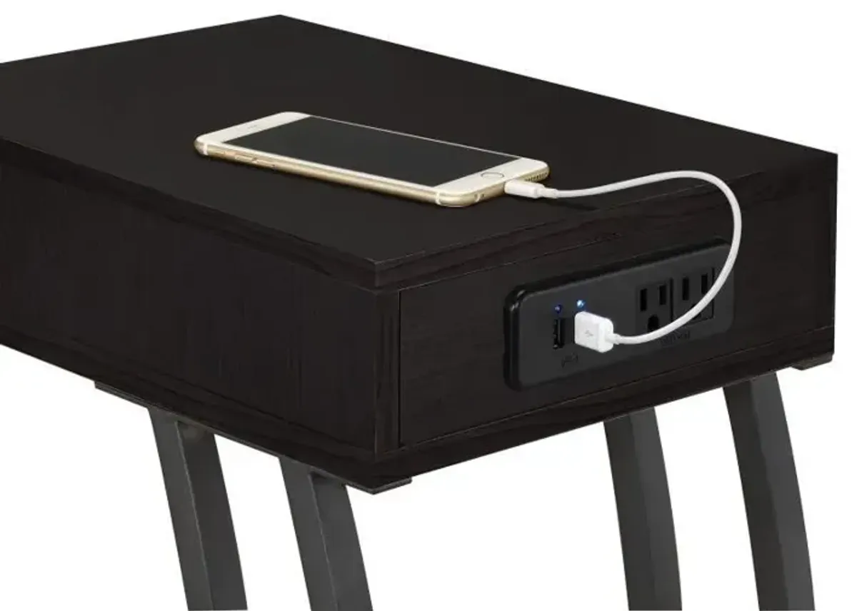 Troy - 1-Drawer C-Shaped Side Table Power Outlet