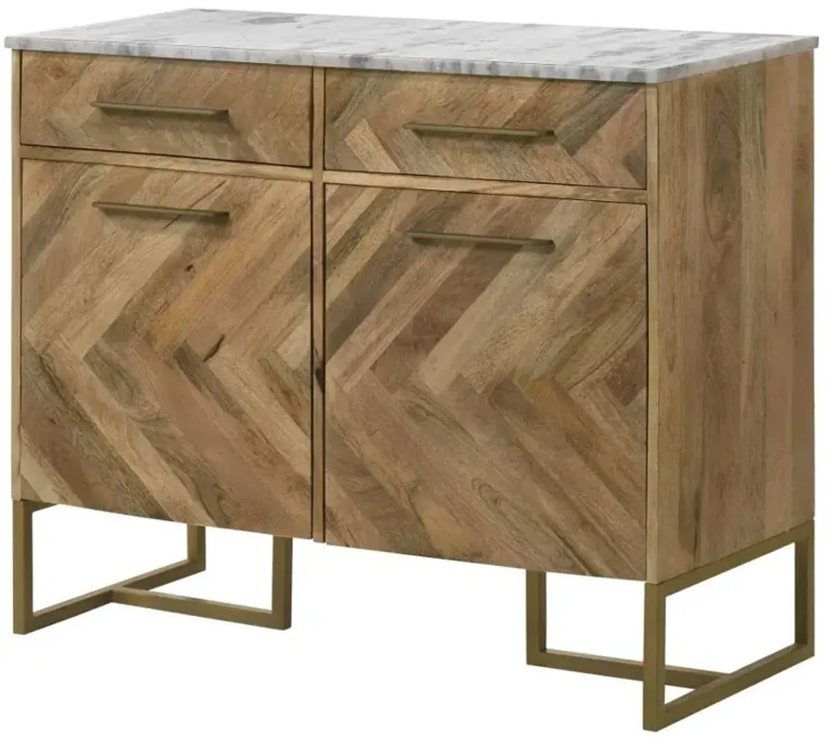 Keaton - Marble Top Herringbone Accent Cabinet