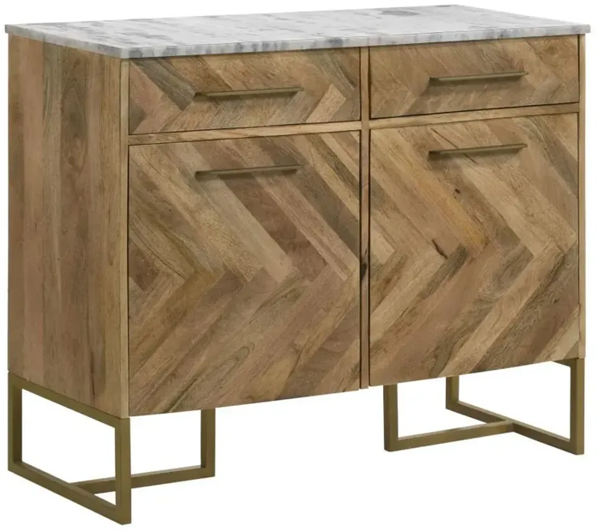 Keaton - Marble Top Herringbone Accent Cabinet