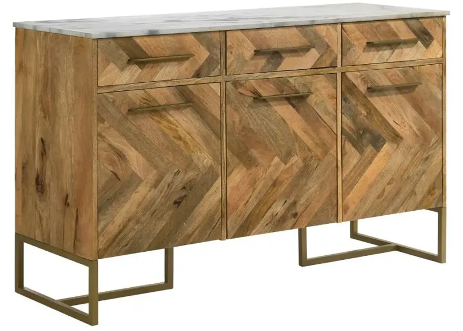 Keaton - Marble Top Herringbone Accent Cabinet