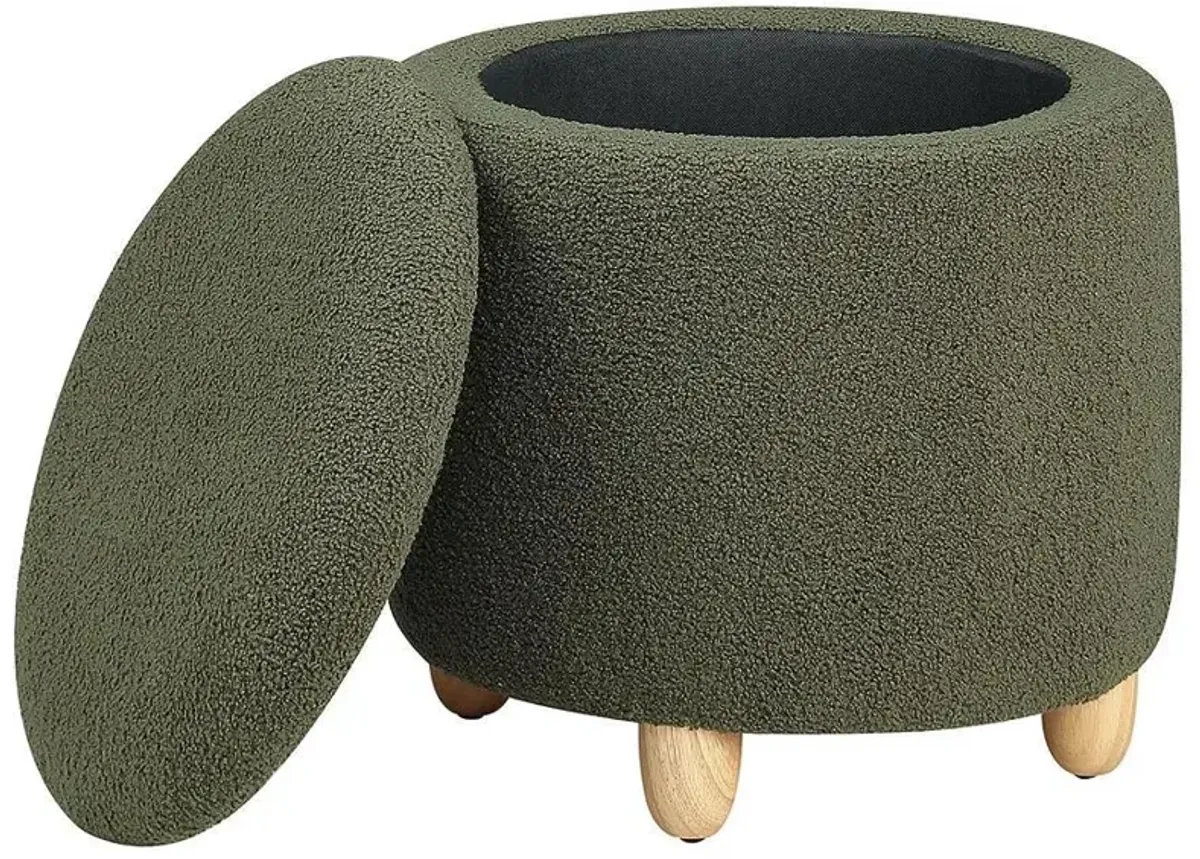 Valia - Faux Sheepskin Upholstered Round Storage Ottoman