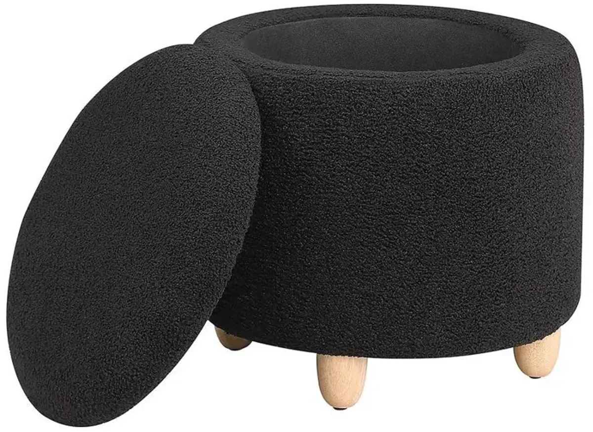 Valia - Faux Sheepskin Upholstered Round Storage Ottoman