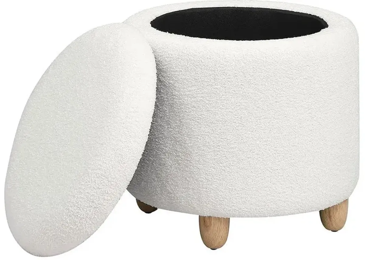 Valia - Faux Sheepskin Upholstered Round Storage Ottoman