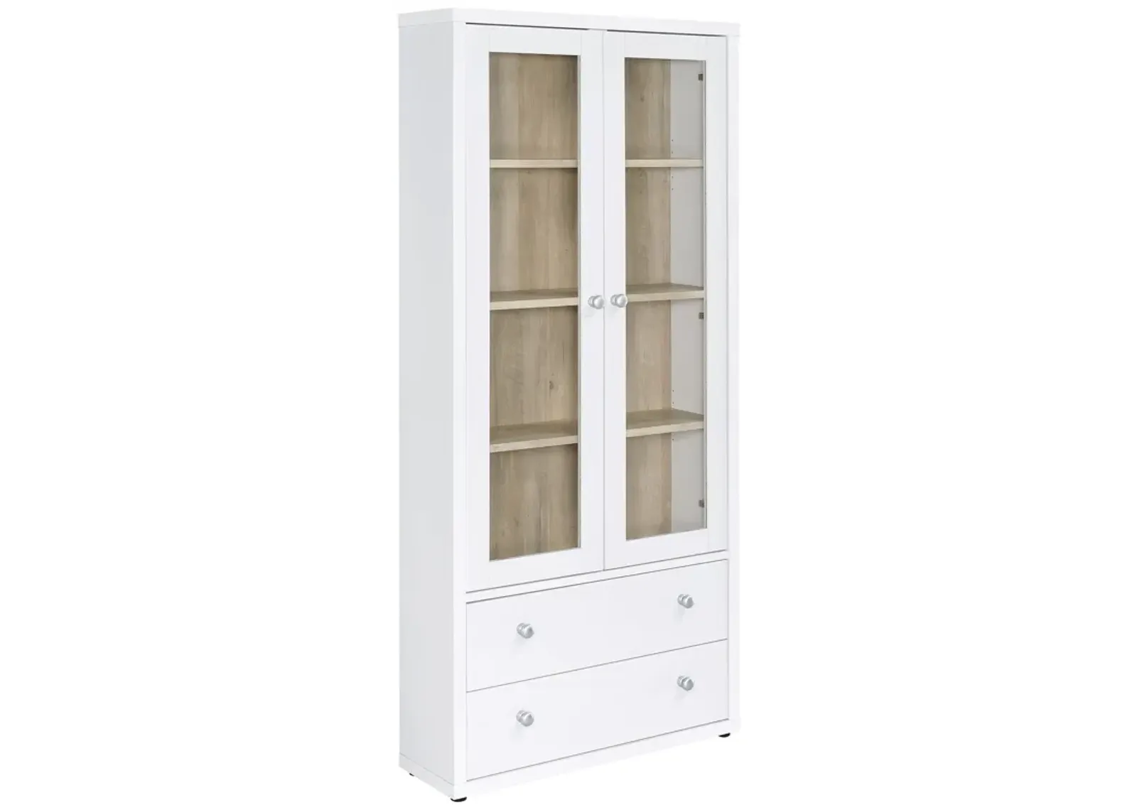 Hawthorne - 4-Shelf Glass Door Tall Cabinet With Drawers - White