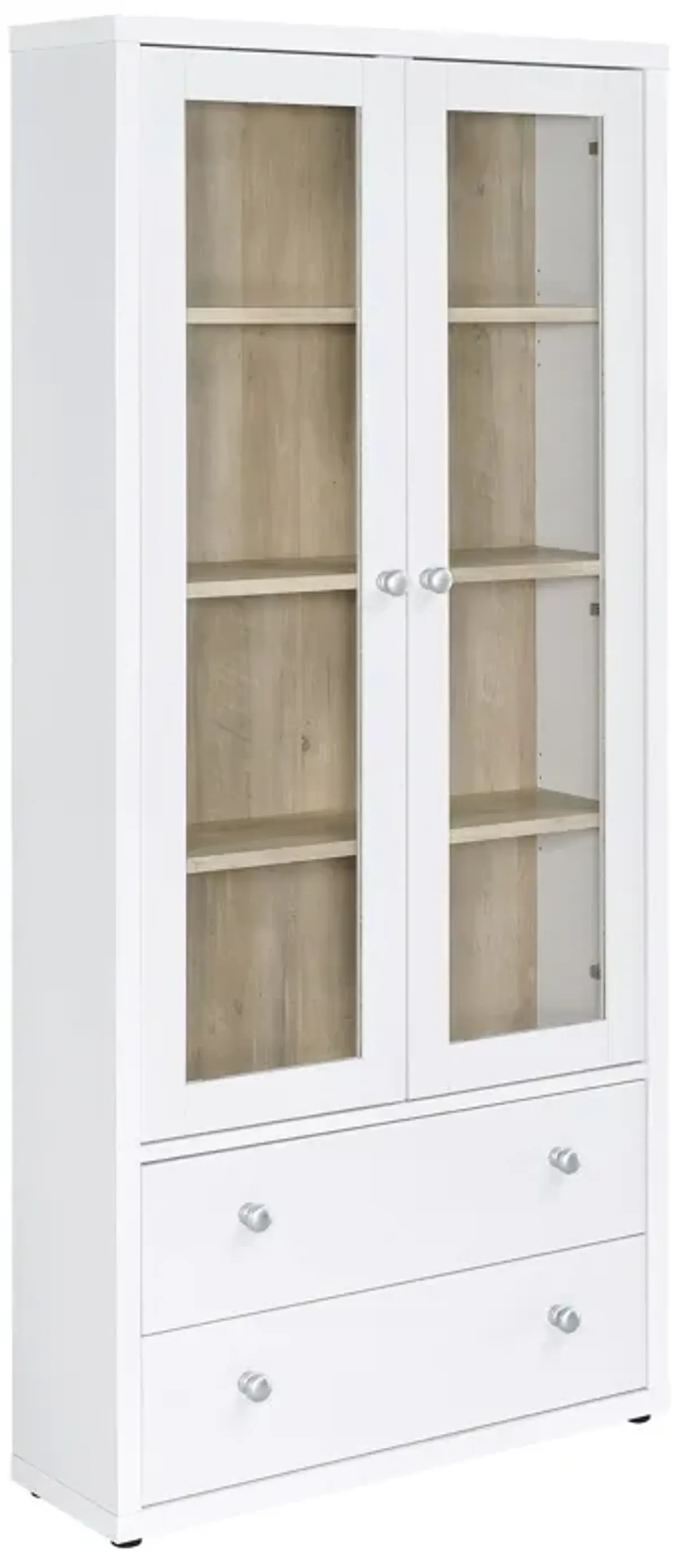 Hawthorne - 4-Shelf Glass Door Tall Cabinet With Drawers - White