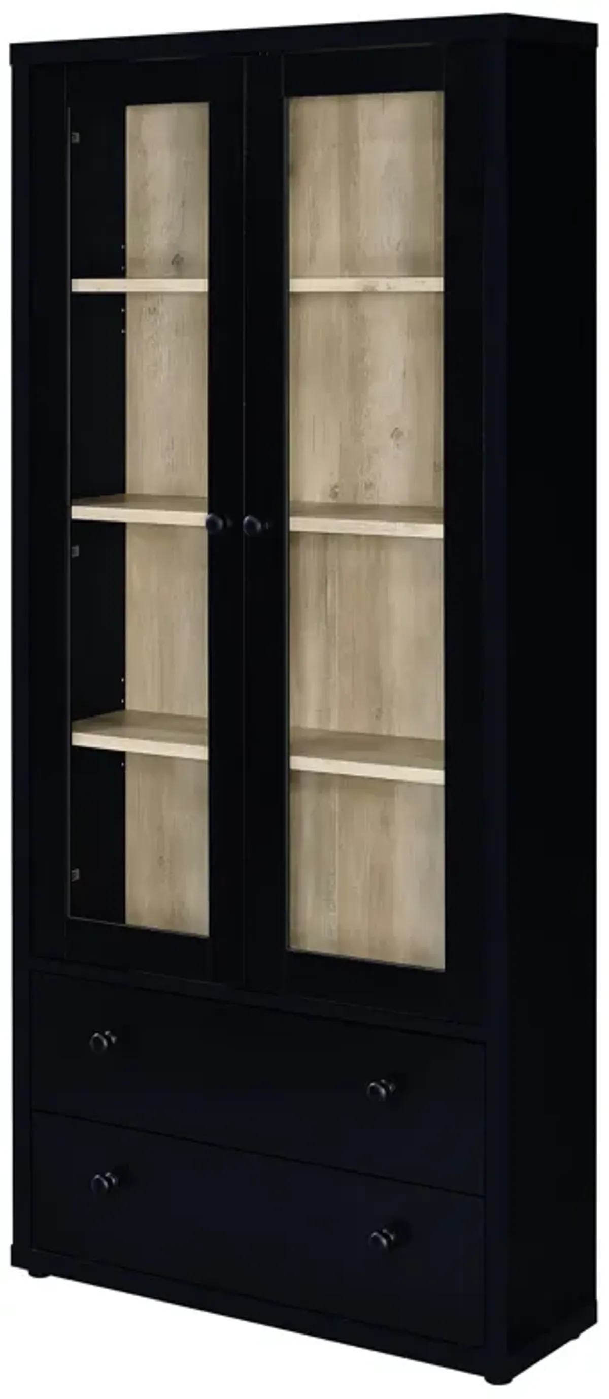 Hawthorne - 4-Shelf Glass Door Tall Cabinet With Drawers - Black