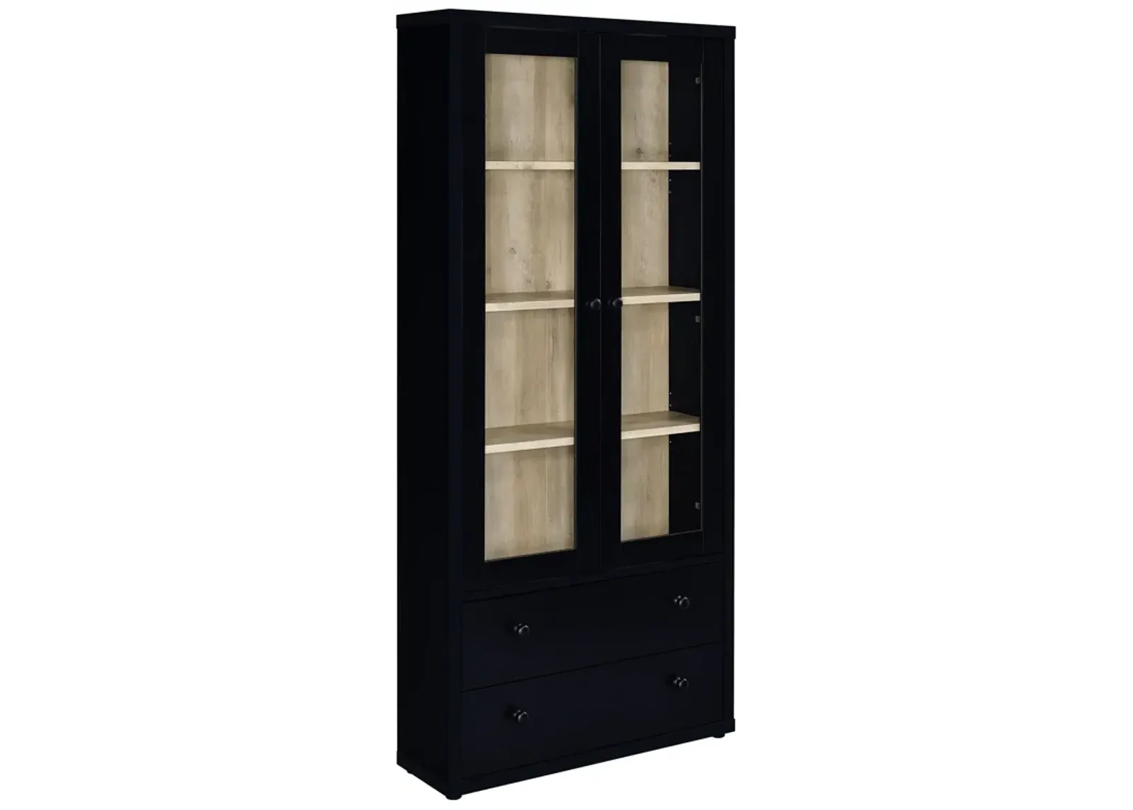 Hawthorne - 4-Shelf Glass Door Tall Cabinet With Drawers - Black