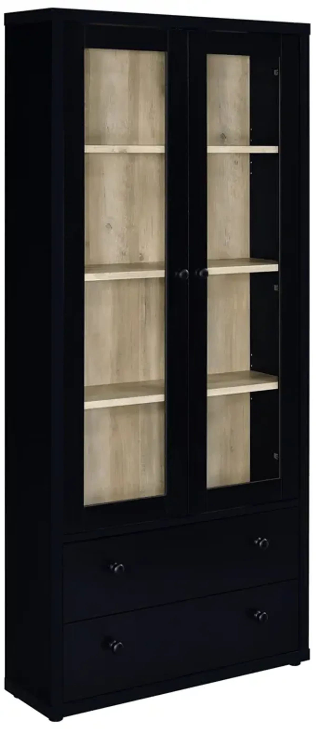 Hawthorne - 4-Shelf Glass Door Tall Cabinet With Drawers - Black