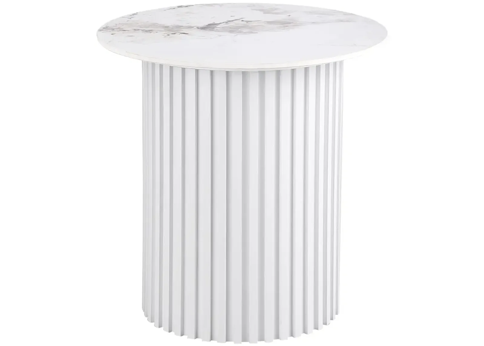 Rowena - Round Sintered Stone End Table - White Faux Marble