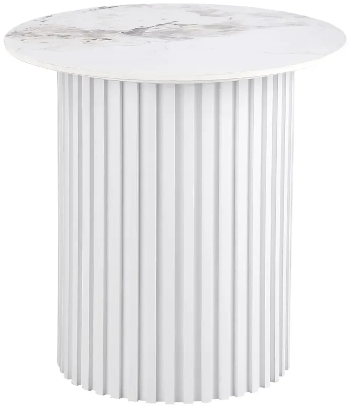 Rowena - Round Sintered Stone End Table - White Faux Marble