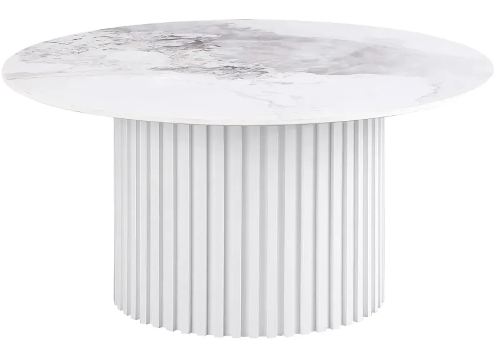 Rowena - Round Sintered Stone Coffee Table - White Faux Marble