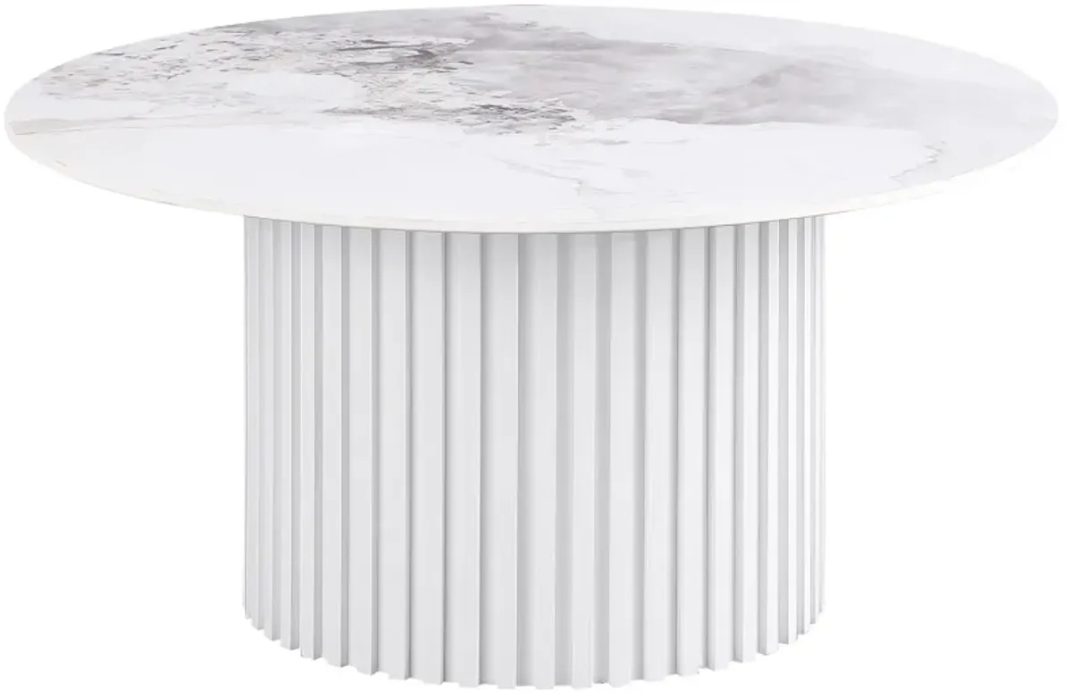 Rowena - Round Sintered Stone Coffee Table - White Faux Marble