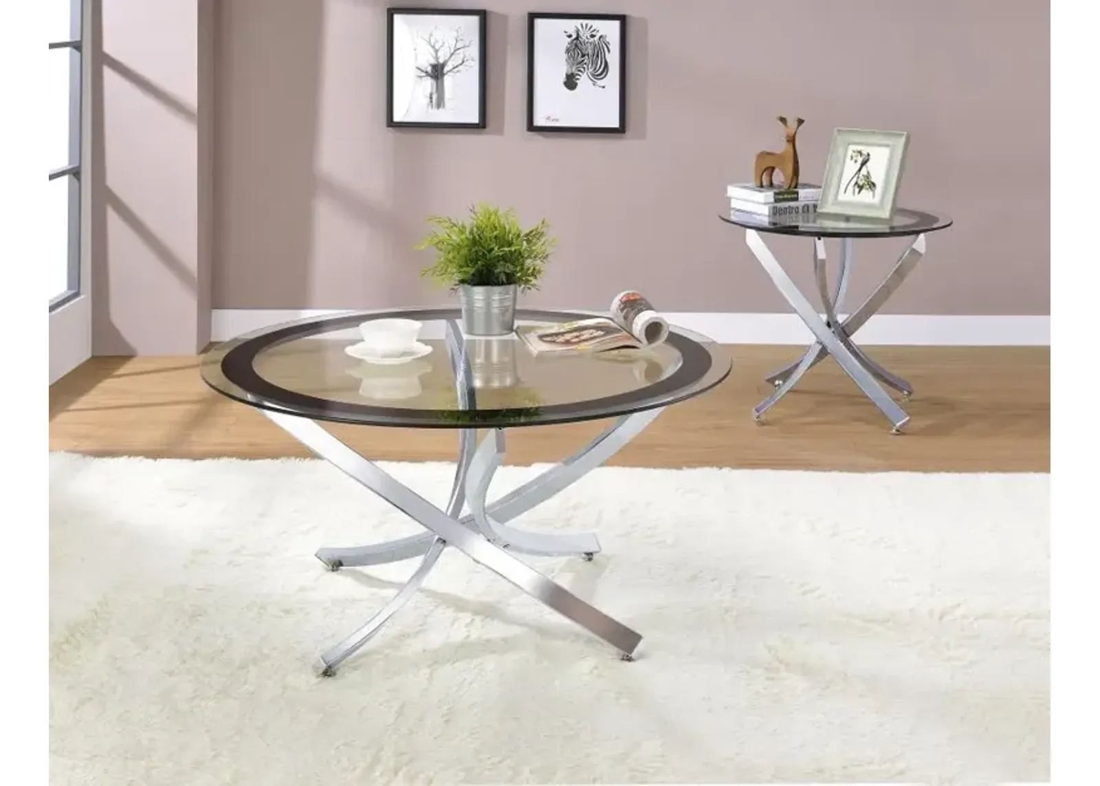 Brooke - Round Glass Top Coffee Table Set